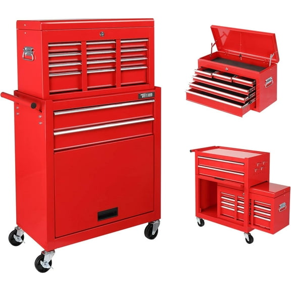 TUFFIOM 8-Drawer Rolling Tool Chest with Lock & Key, Tool Storage Organizer Box Cabinet with Wheels