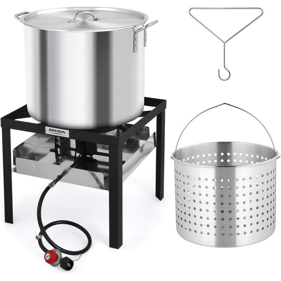 TUFFIOM 80QT Turkey Fryer with 150,000BTU Propane Stove, Aluminum Seafood Crawfish Boiler Steamer & Deep Fryer with Basket, 10PSI CSA Certified Regulator & Lifting Hook for Outdoor Backyard Cooking