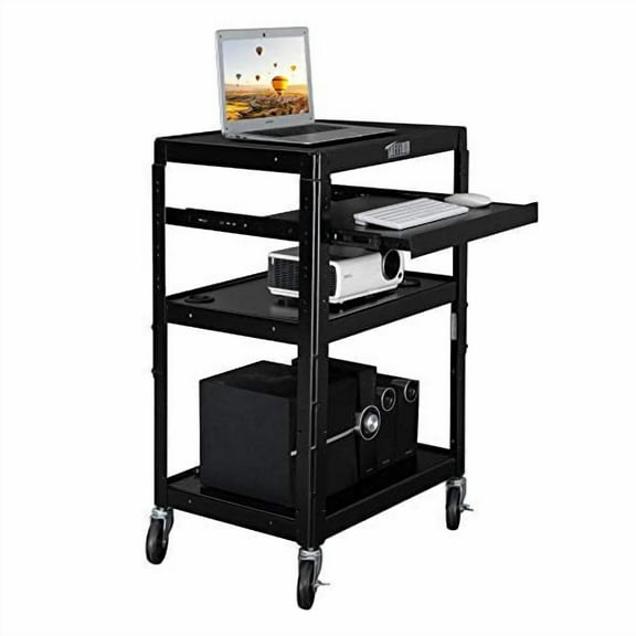 TUFFIOM AV Presentation Cart for Video Projector Laptop Computer, Mobile Workstation Utility Media Cart for School Classroom Office, Rolling Storage Stand with Keyboard Shelf
