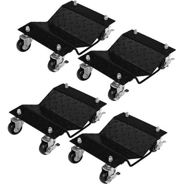 TUFFIOM Car Dolly Set of 4, 6000LBS Capacity Wheel Dolly, Heavy Duty Vehicle Dolly, Steel Tire Skates with Brakes, Black