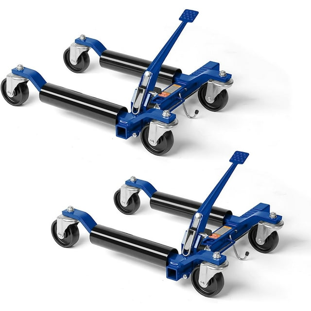 TUFFIOM Car Wheel Dolly Jack Set of 2, Mechanical 1500-lbs Car Skates, 12'' Wheel Vehicle Positioning Jack, Heavy Duty Rollers with Ratcheting Foot Pedal for Tire Auto Repair Moving, Red/ Blue