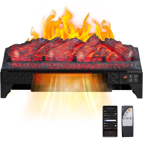 TUFFIOM Electric Fireplace Insert Log with WiFi and Remote Control, Faux Fireplace Logs with Overheat & Tipover Protection, Adjustable Flame and Brightness, CSA Listed for Home Bedroom, 1400W