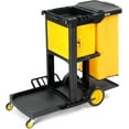 thumbnail image 1 of TUFFIOM Janitorial Cart with Key-Locking Cabinet, 3-Shelf Commercial Cleaning Cart, Housekeeping Caddy with Locker,Wheeled with Yellow Vinyl Bag, Black, Great for Hotel, Stores, Schools, and Business, 1 of 9