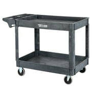 TUFFIOM Plastic Service Utility Cart, Support up to 550lbs Capacity, Heavy Duty Tub Storage Cart W/Deep Shelves, Multipurpose Rolling Extra Large 2-Tier Mobile Storage Organizer, for Warehouse Garage
