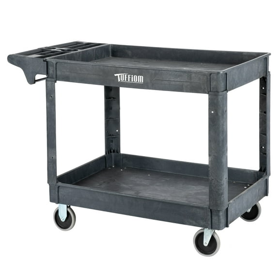 TUFFIOM Plastic Service Utility Cart, Support up to 550lbs Capacity, Heavy Duty Tub Storage Cart W/Deep Shelves, Multipurpose Rolling Extra Large 2-Tier Mobile Storage Organizer, for Warehouse Garage