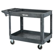 TUFFIOM Plastic Service Utility Cart, Support up to 550lbs Capacity, Heavy Duty Tub Storage Cart W/Deep Shelves, Multipurpose Rolling Extra Large 2-Tier Mobile Storage Organizer, for Warehouse Garage