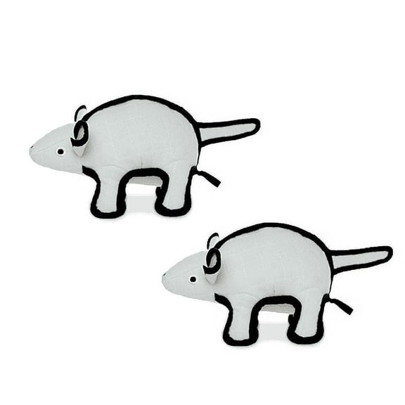 TUFFY Barnyard Mouse White Durable Plush Squeaky Dog Toy, 2-Pack