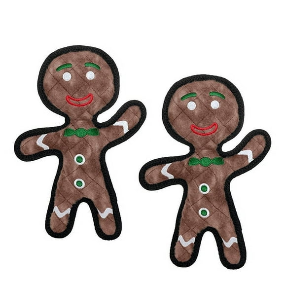 Tuffy Holiday Gingerbread Man Durable Plush Squeaky Dog Toy, 2 Pack