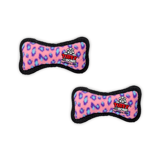 TUFFY® Jr Bone Pink Leopard, 2-Pack, Durable Plush Squeaky Dog Toys