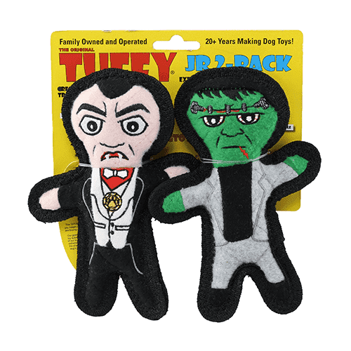 TUFFY Jr Holiday Dracula and Frankenstein Durable Plush Squeaky Dog Toy, 2-Pack