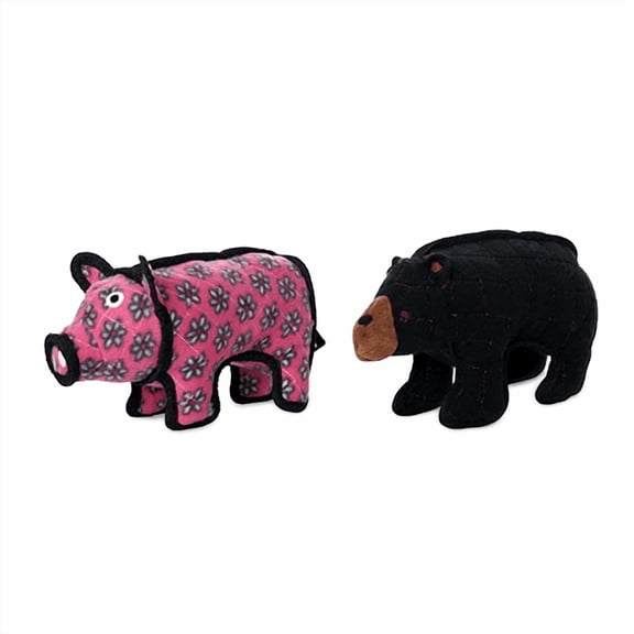 TUFFY - Jr Pig & Jr Bear- Combo Pack -Squeakers. Multiple Layers. Made Durable, Strong & Tough. Interactive Play (Tug, Toss & Fetch). Machine Washable & Floats