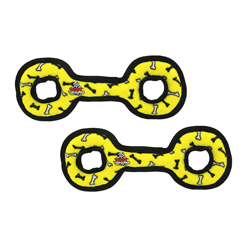 TUFFY® Medium Tug-O-War Yellow Bone, Durable Plush Squeaky Dog Toy, 2 Pack