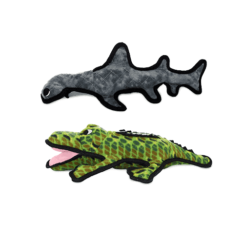Tuffy Ocean Creature Alligator and Hammerhead Durable Plush Squeaky Dog Toy, 2 Pack
