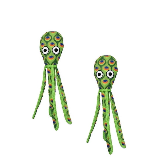 Tuffy Ocean Creature Squid Green Durable Plush Squeaky Dog Toy, 2 Pack
