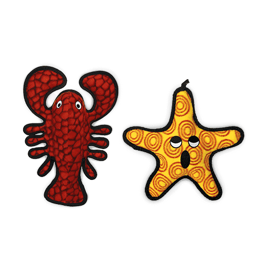 Tuffy Ocean Creature Star and Lobster Durable Plush Squeaky Dog Toy, 2 Pack
