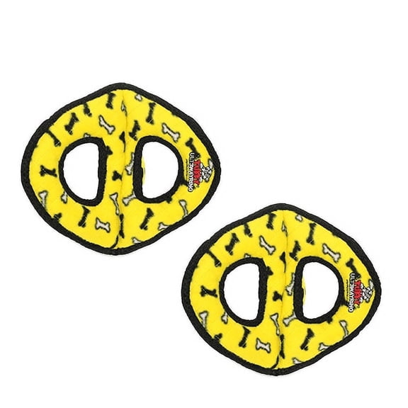 TUFFY® Ultimate 3WayRing Yellow Bone, 2 Pack, Durable Plush Squeaky Dog Toys