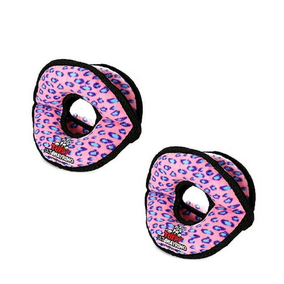 TUFFY Ultimate 4WayRing Pink Leopard, 2-Pack, Durable Plush Squeaky Dog Toys