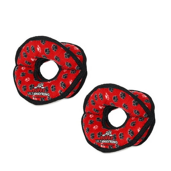 TUFFY® Ultimate 4WayRing Red Paw, 2-Pack, Durable Plush Squeaky Dog Toys