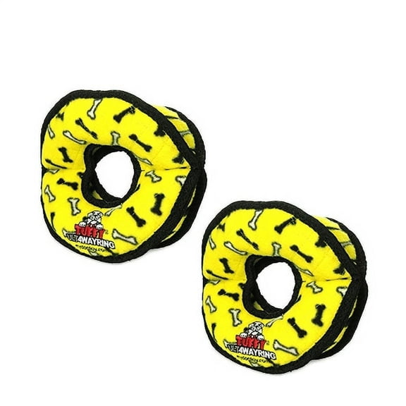 TUFFY® Ultimate 4WayRing Yellow Bone, 2-Pack Durable Plush Squeaky Dog Toys
