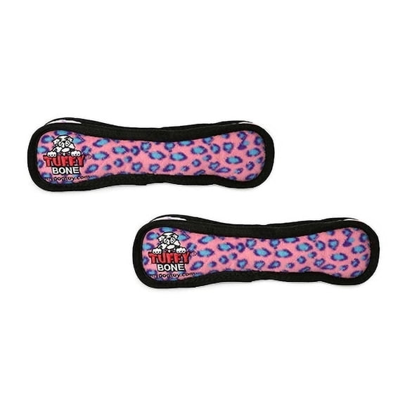 TUFFY® Ultimate Bone Pink Leopard Durable Plush Squeaky Dog Toys 2 Pack