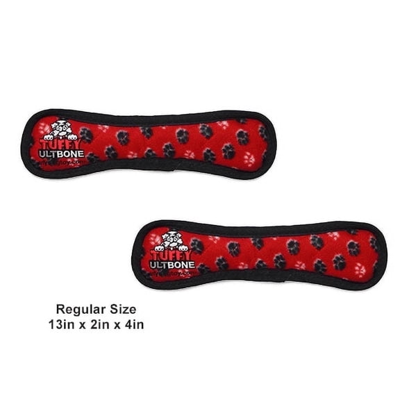TUFFY® Ultimate Bone Red Paw, 2-Pack Durable Plush Squeaky Dog Toys