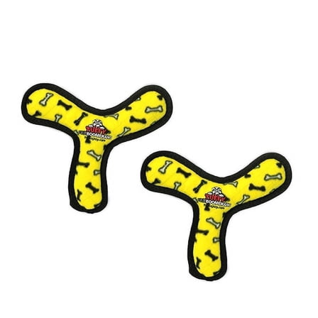 TUFFY® Ultimate Boomerang Yellow Bone, 2-Pack, Durable Plush Squeaky Dog Toys