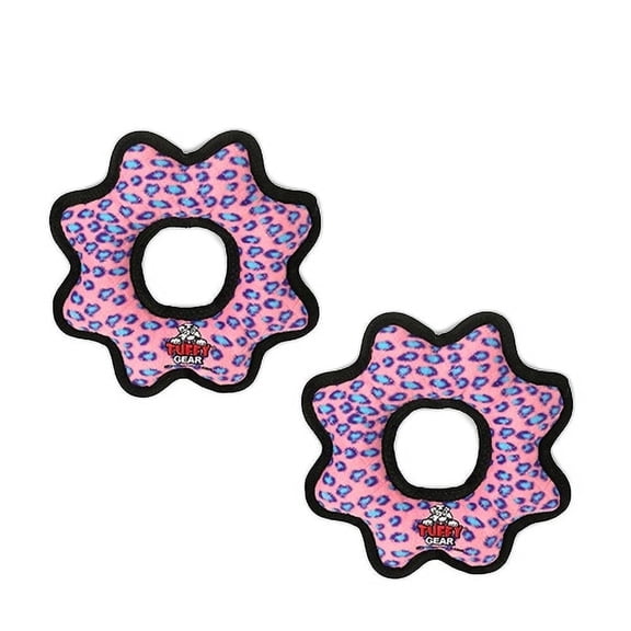 TUFFY® Ultimate Gear Ring Pink Leopard, 2-Pack, Durable Plush Squeaky Dog Toys