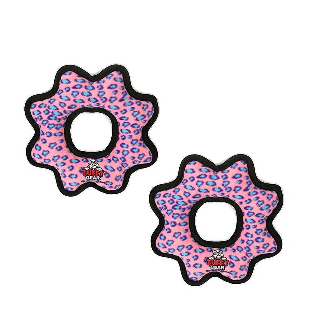 TUFFY® Ultimate Gear Ring Pink Leopard, 2-Pack, Durable Plush Squeaky Dog Toys