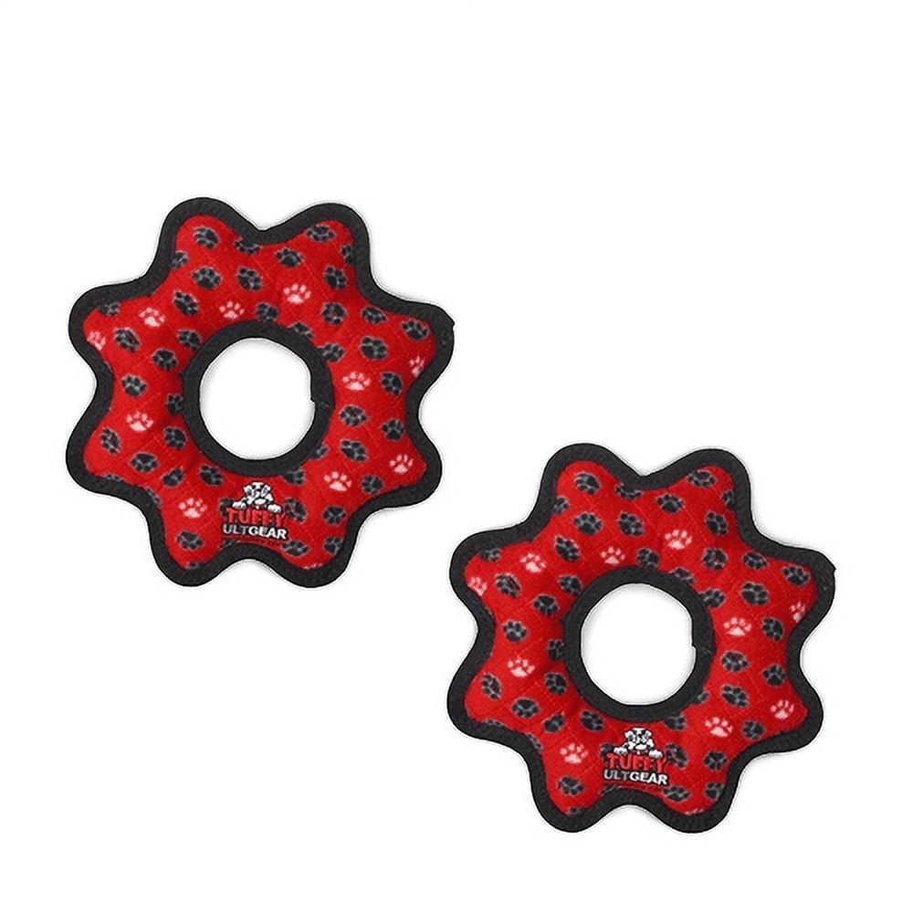 TUFFY® Ultimate Gear Ring Red Paw, 2-Pack, Durable Plush Squeaky Dog Toys