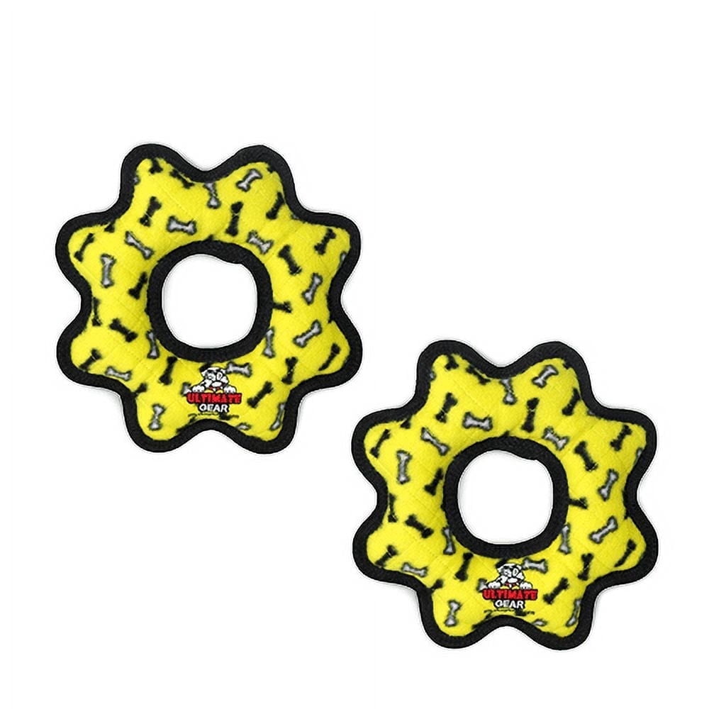 TUFFY® Ultimate Gear Ring Yellow Bone, 2-Pack, Durable Plush Squeaky Dog Toys