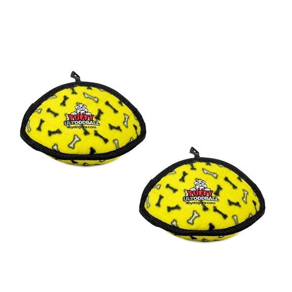 TUFFY® Ultimate Odd Ball Yellow Bone, 2-Pack, Durable Plush Dog Toys