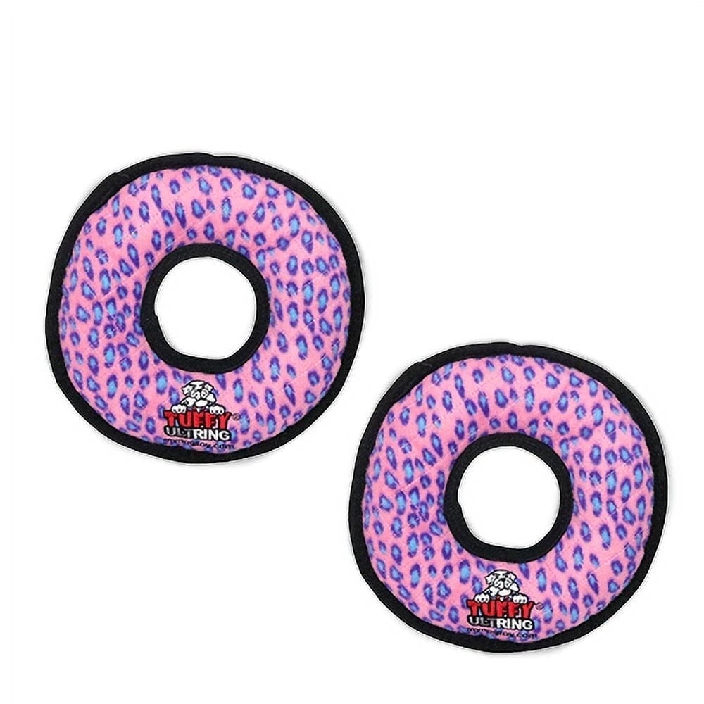 TUFFY® Ultimate Ring Pink Leopard, 2-Pack, Durable Plush Squeaky Dog Toys
