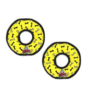 TUFFY® Ultimate Ring Yellow Bone, 2-Pack, Durable Plush Squeaky Dog Toys
