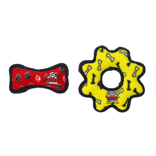 TUFFY®- World's Tuffest Soft Dog Toy- Jr Gear Ring & Jr Bone- Combo Pack -Squeakers-Multiple Layers.Made Durable,Strong & Tough.Interactive Play(Tug,Toss & Fetch).Machine Washable & Floats