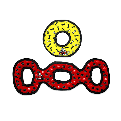 TUFFY® - World's Tuffest Soft Dog Toy -Ultimate Ring Yellow & 3 Way Tug Red-Combo Pack-Squeakers-Made Durable, Strong & Tough. Interactive Play(Tug, Toss & Fetch).Machine Washable & Floats