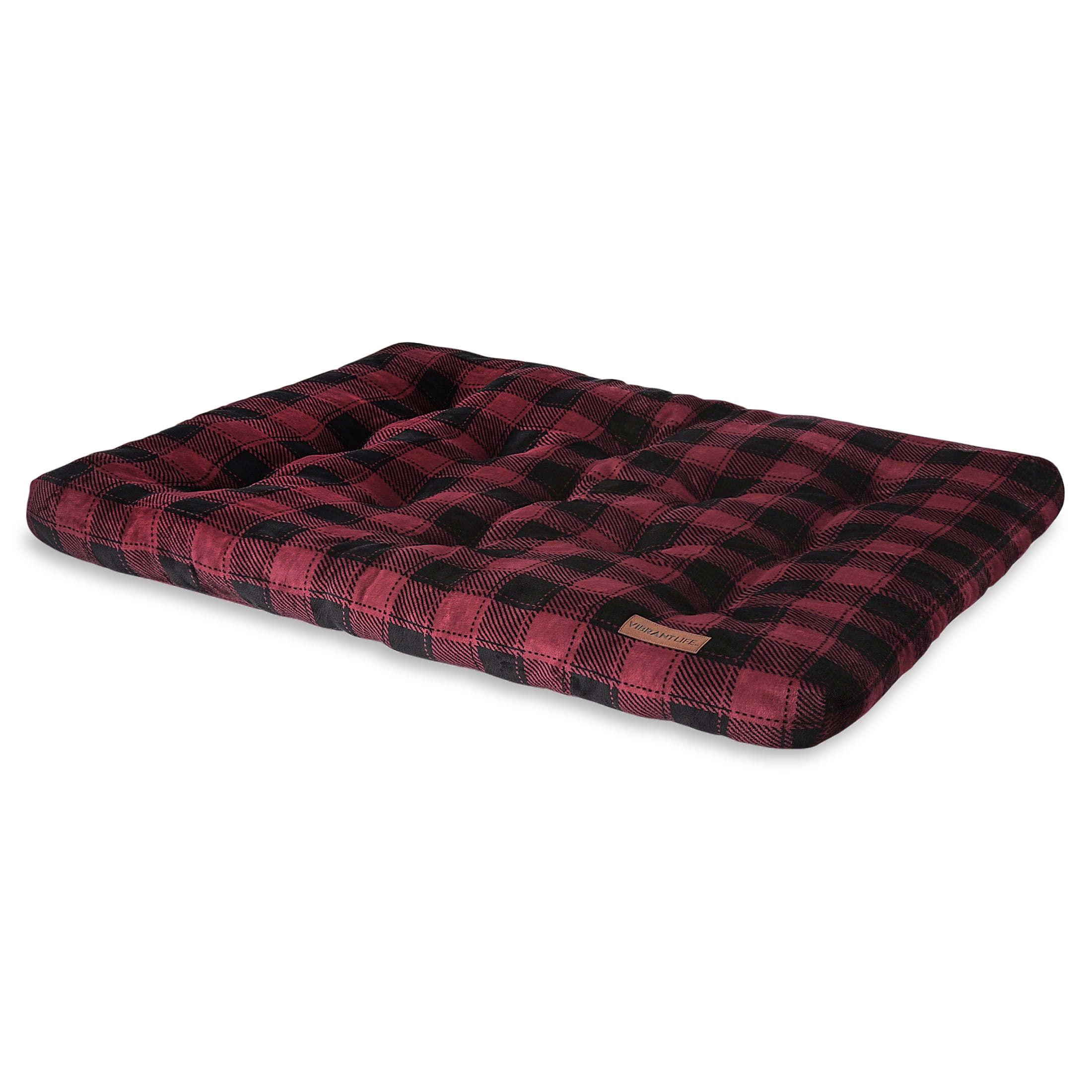 Vibrant Life Jumbo Dog Bed, X-Large Pillow Dog Bed, 48" x 38", Red and Black Plaid