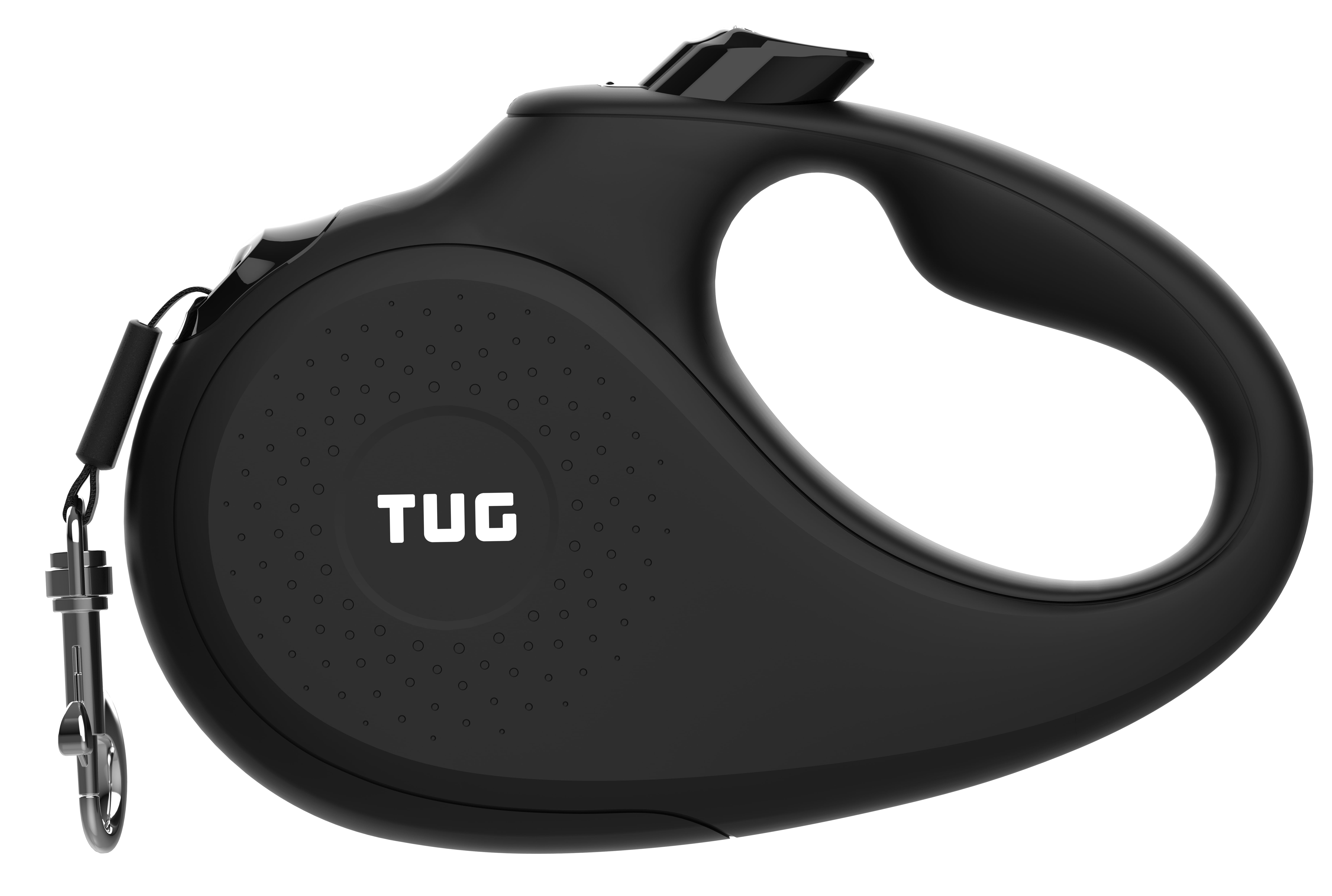 TUG 360° Tangle-Free, Heavy Duty Retractable Dog Leash for Up to 110 lb Dogs; 16 ft Strong Nylon Tape/Ribbon; One-Handed Brake, Pause, Lock (Large, Black)