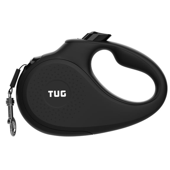 TUG 360° Tangle-Free, Heavy Duty Retractable Dog Leash for Up to 110 lb Dogs; 16 ft Strong Nylon Tape/Ribbon; One-Handed Brake, Pause, Lock (Large, Black)