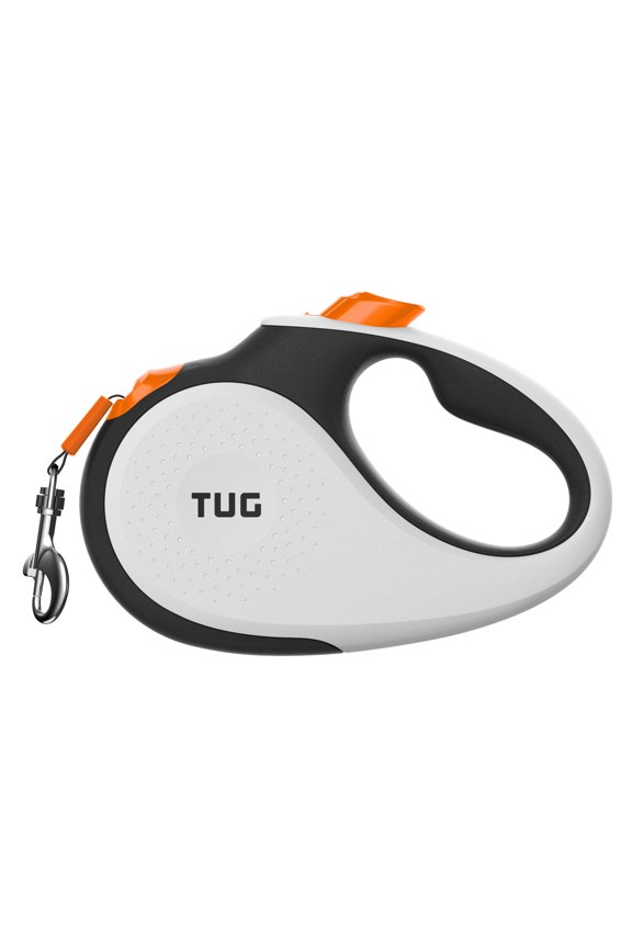 360° Tangle-Free Retractable Dog Leash with Anti-Slip Handle | 16 ft Strong Nylon Tape | One-Handed Brake, Pause, Lock (Small, White/Orange)
