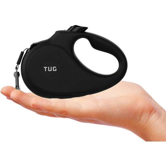 TUG 360° Tangle-Free, Tiny 10 ft Retractable Dog Leash for up to 26 lb Dogs & Cats (XS, Black)