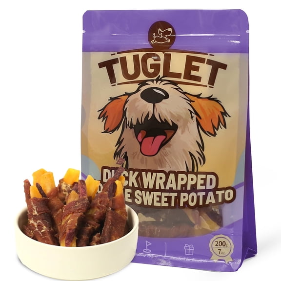 TUGLET Dog Treats, Duck Wrapped Sweet Potato, Rawhide & Grain Free Dog Snack for Small Medium Large Dogs, Training Treat for Dog, 7 oz
