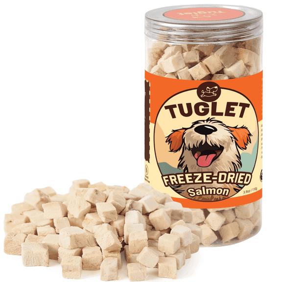 TUGLET Freeze Dried Salmon Dog & Cat Treats, Healthy Raw Single Ingredient Salmon Dog Snacks, Dog Food Toppers for Small Medium Large Dogs, Rich in Omega-3, 3.9 oz