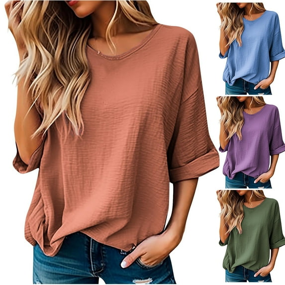 TUGOXIE Basic Summer Tops for Women 2024 Trendy Red Tunic Short Sleeve Loose Fit Shirts for Women XL