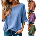 thumbnail image 1 of TUGOXIE Basic Womens Tops Tunic Blue Short Sleeve Loose Fit Ladies Blouses XL, 1 of 6