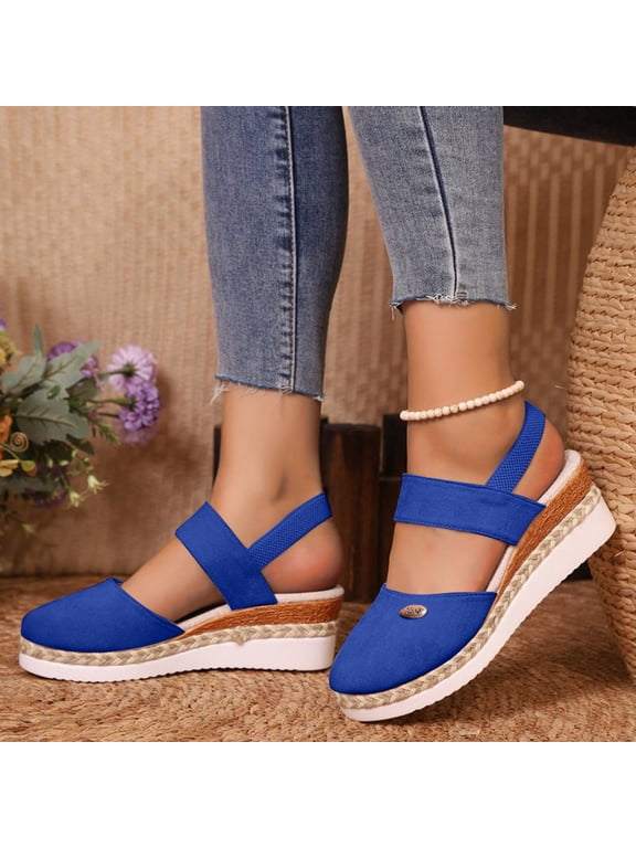 TUGOXIE Blue Walking Sandals Women Platform Closed Toe Flats Spring Shoes,Size 41