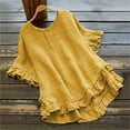 thumbnail image 1 of TUGOXIE Boho T Shirts for Women Basic Ruffle Yellow Loose Ruffle Womens Blouses M, 1 of 4