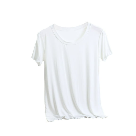 TUGOXIE Cotton T-Shirts for Women White Tunic Short Sleeve Plain Loose Pullover Thin Womens Tops Trendy XL