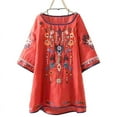 thumbnail image 1 of TUGOXIE Embroidered Shirt for Women 2024 Casual Red Basic Boho Womens Tees L, 1 of 5