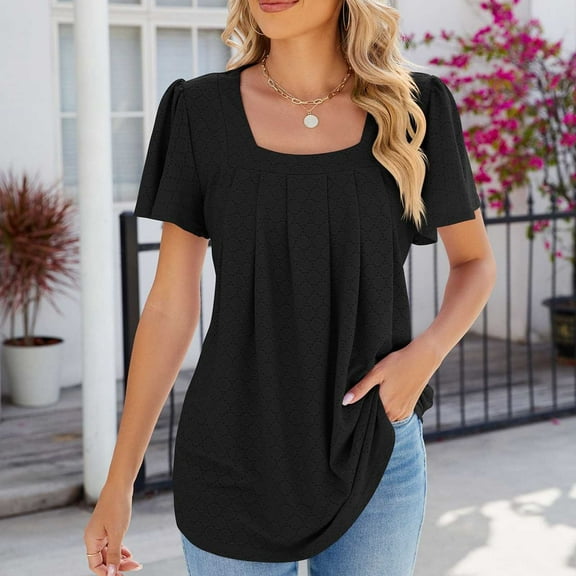 TUGOXIE Loose Fit Cute Tops for Women Black Casual Tunic Boho Ladies Shirts XL
