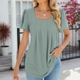 thumbnail image 1 of TUGOXIE Loose Fit Womens Summer Shirts Short Sleeve Casual Green Tunic Square Neckline Tops for Women 2024 XL, 1 of 4